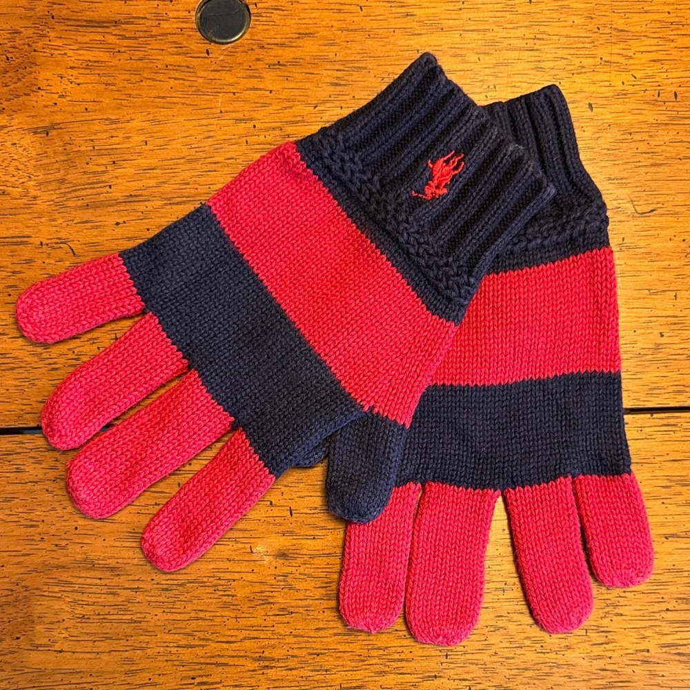 Ralph Lauren Kids Knit Gloves - Red and Navy